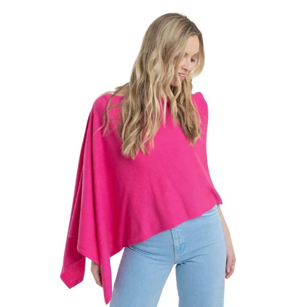 Lightweight Cashmere Blend Poncho - Super Soft Cotton Wrap - One Size